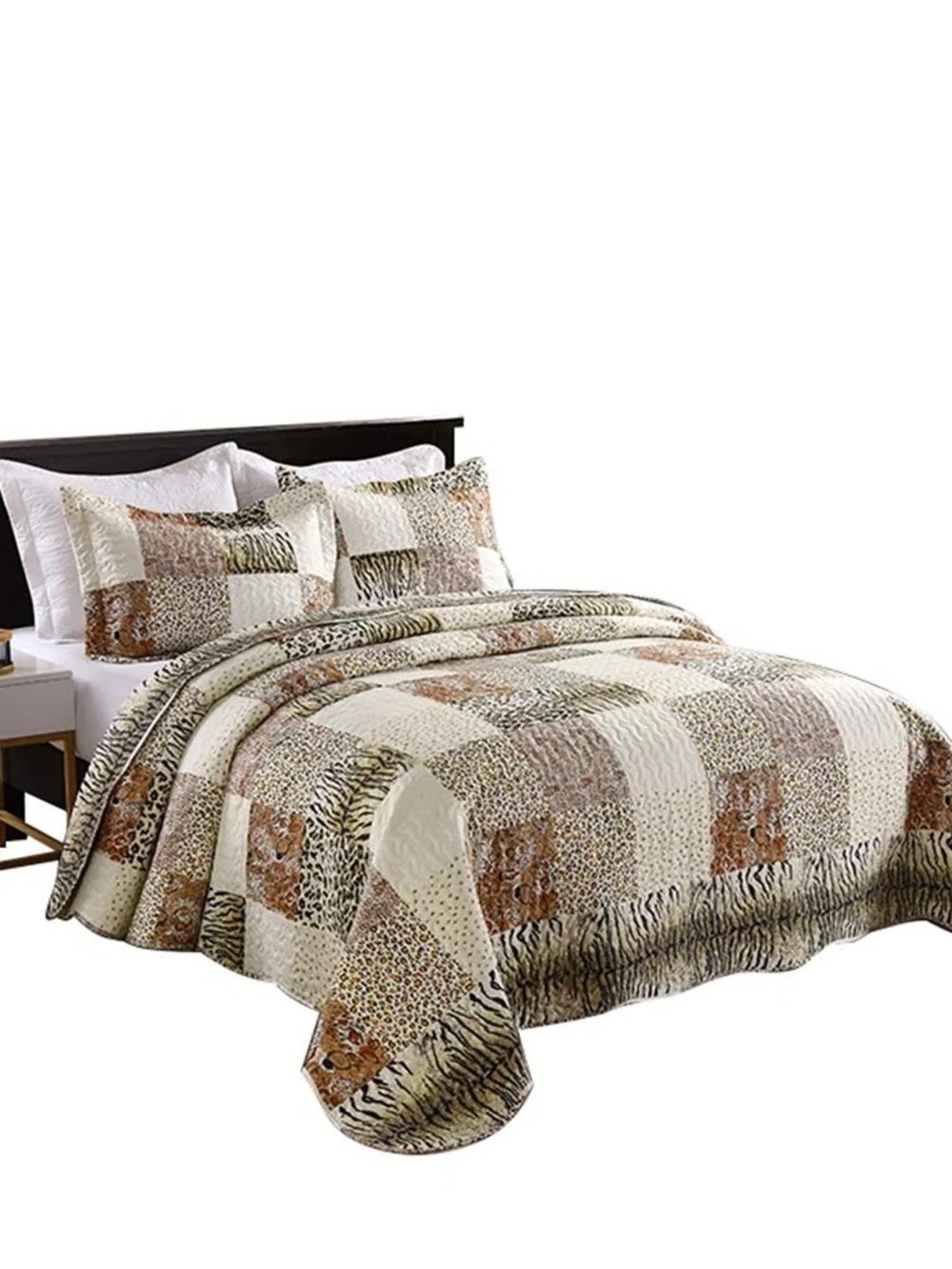 3 PIECE ANIMAL PRINT QUILT SET, LEOPARD PATCHWORK BEDSPREAD LIGHTWEIGHT